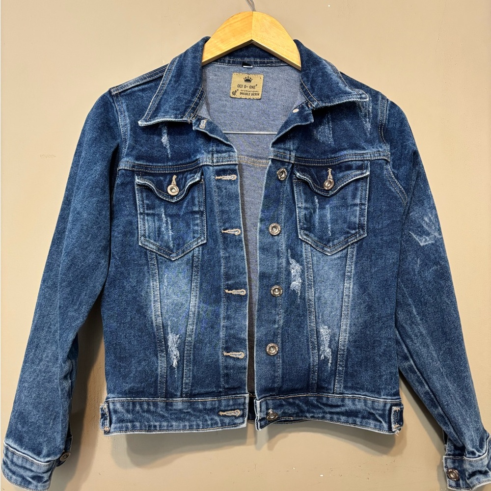 OLY O+ ONE International Double Denim Distressed Denim Jacket
